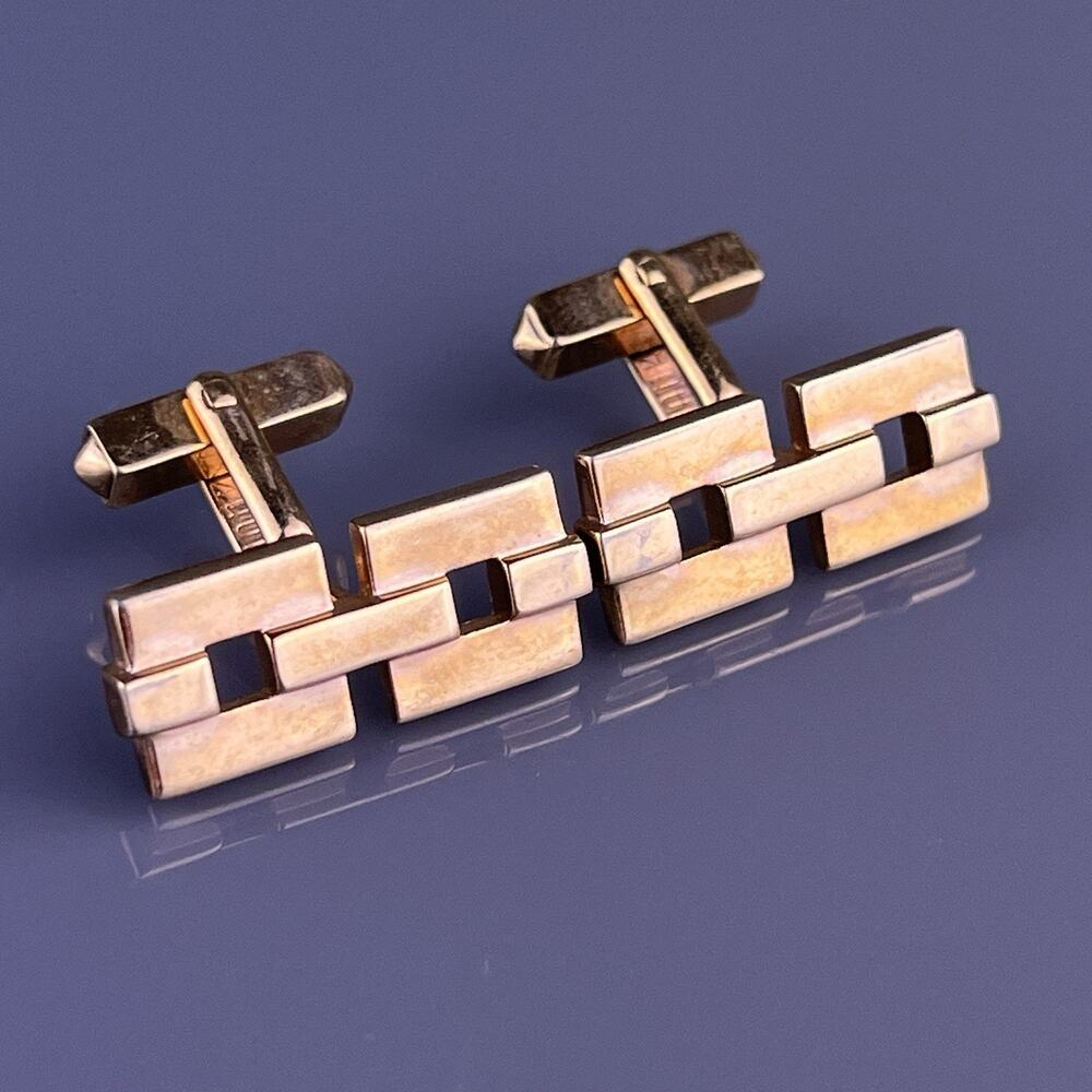 Interlocking Chain Squares Cufflinks Gold Plated Rectangle Swank Vintage